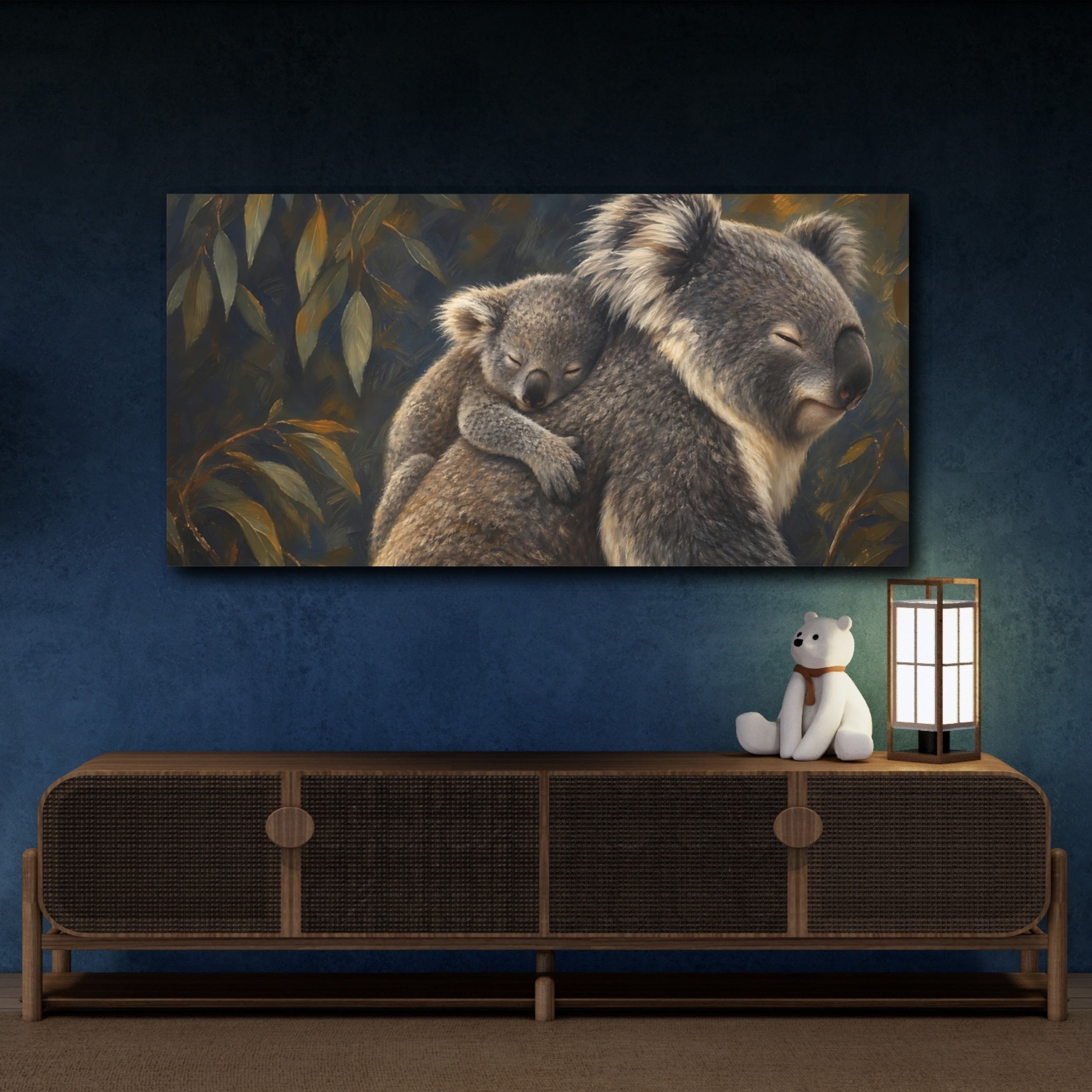 Mockup 4. Animals Koalas Koala Family shown as stretched canvas wall art