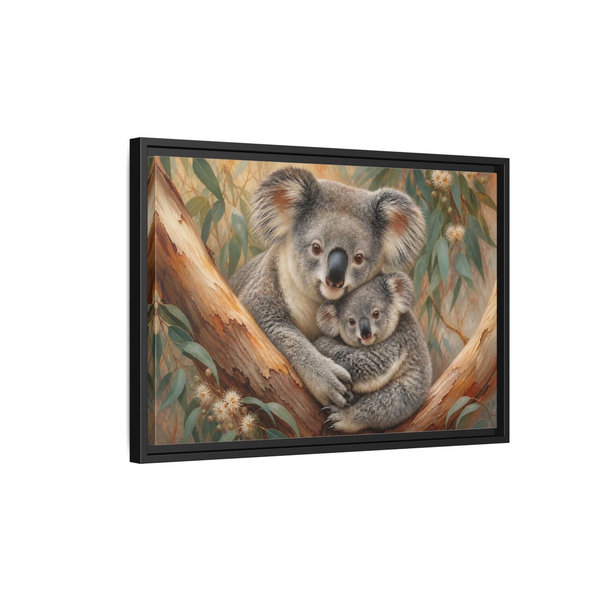 Side Mockup 3. Animals Koalas Koala Mother Baby shown as stretched canvas wall art