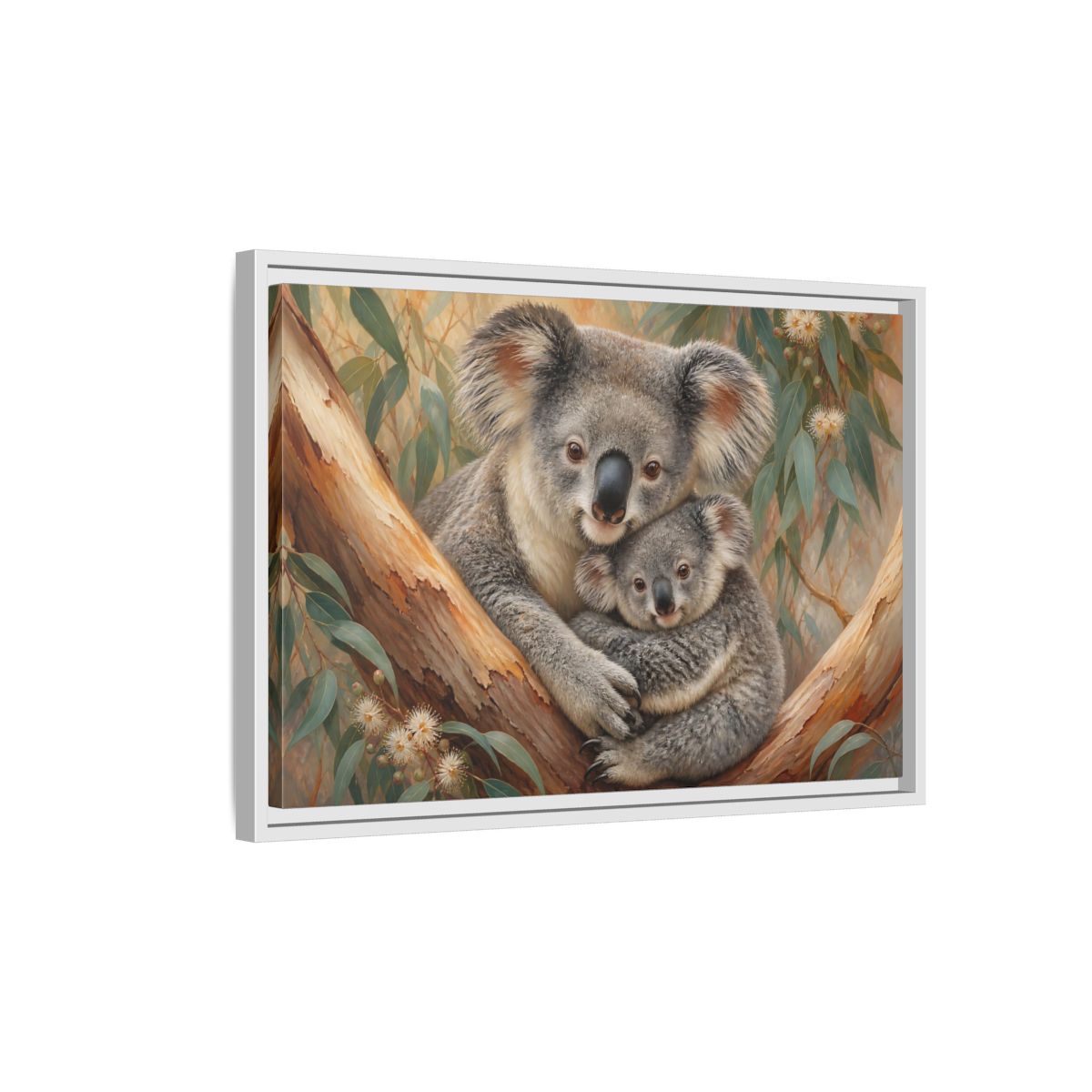 Side Mockup 1. Animals Koalas Koala Mother Baby shown as stretched canvas wall art