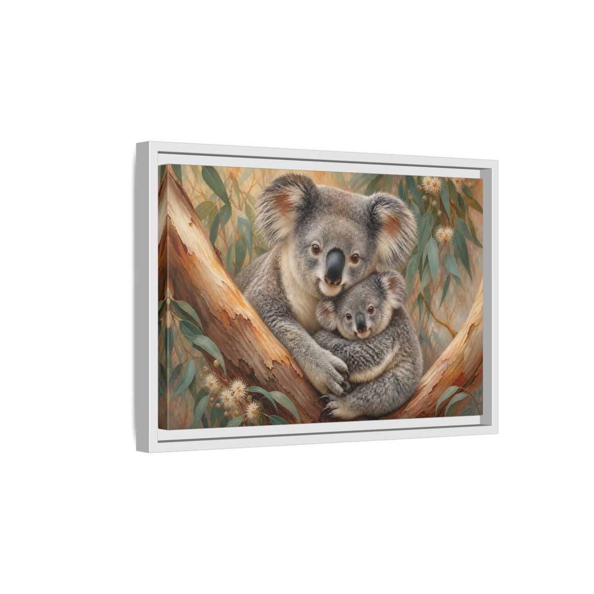 Side Mockup 4. Animals Koalas Koala Mother Baby shown as stretched canvas wall art