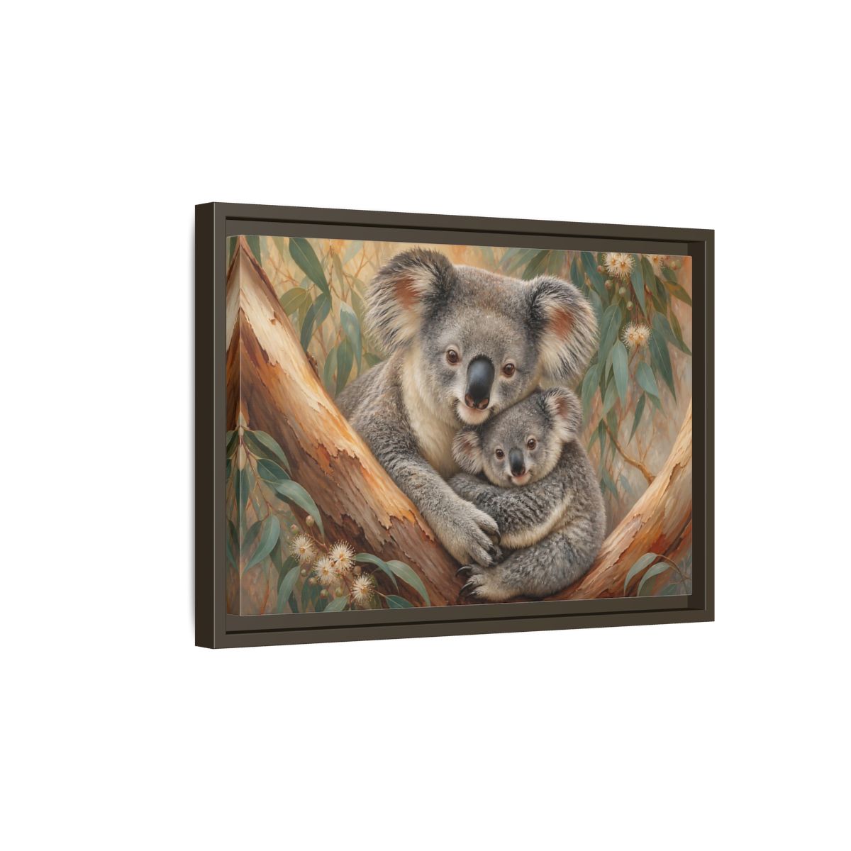 Side Mockup 5. Animals Koalas Koala Mother Baby shown as stretched canvas wall art