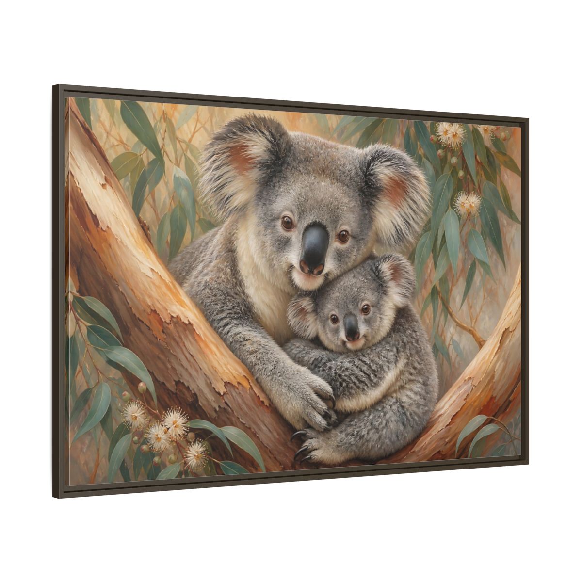 Side Mockup 8. Animals Koalas Koala Mother Baby shown as stretched canvas wall art