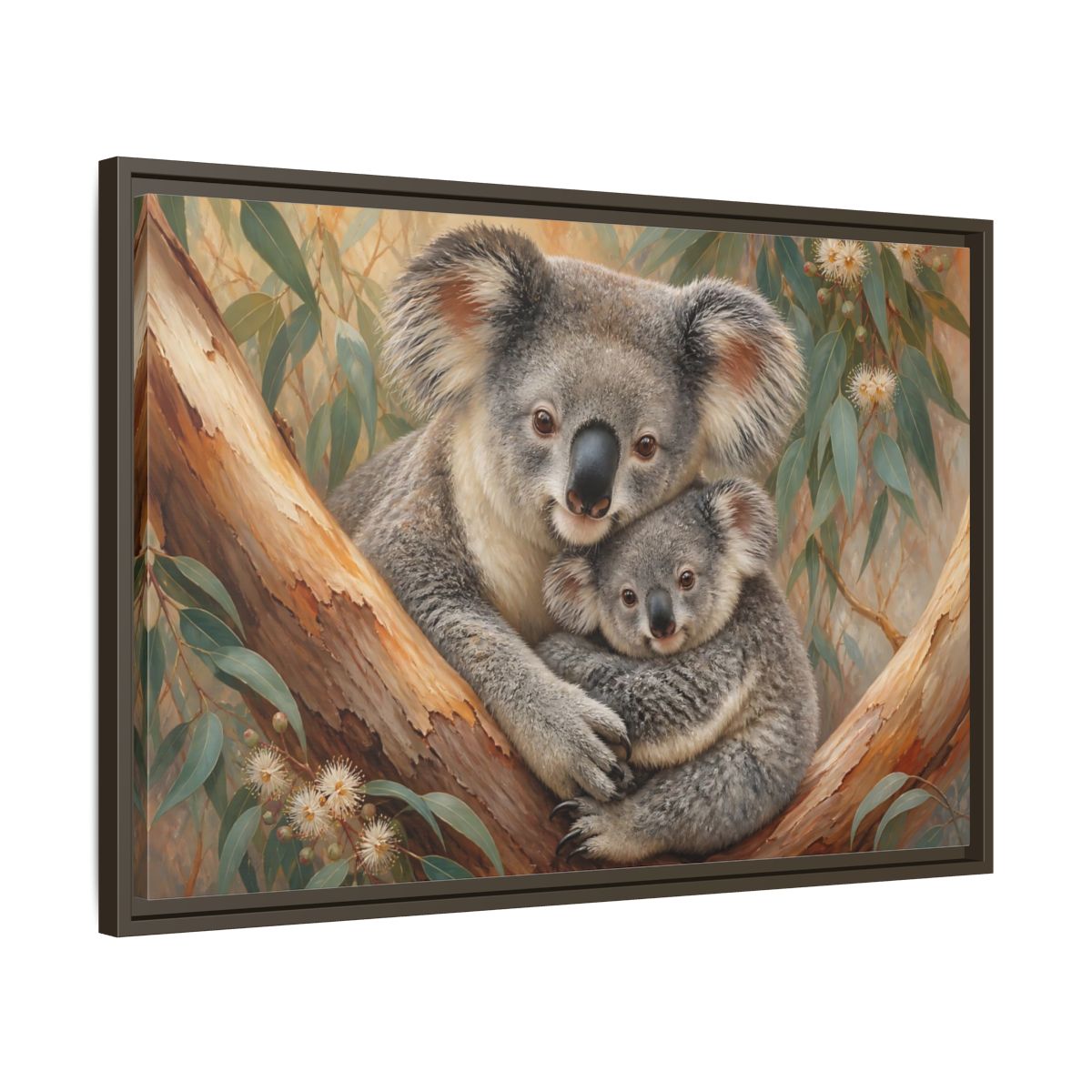 Side Mockup 11. Animals Koalas Koala Mother Baby shown as stretched canvas wall art
