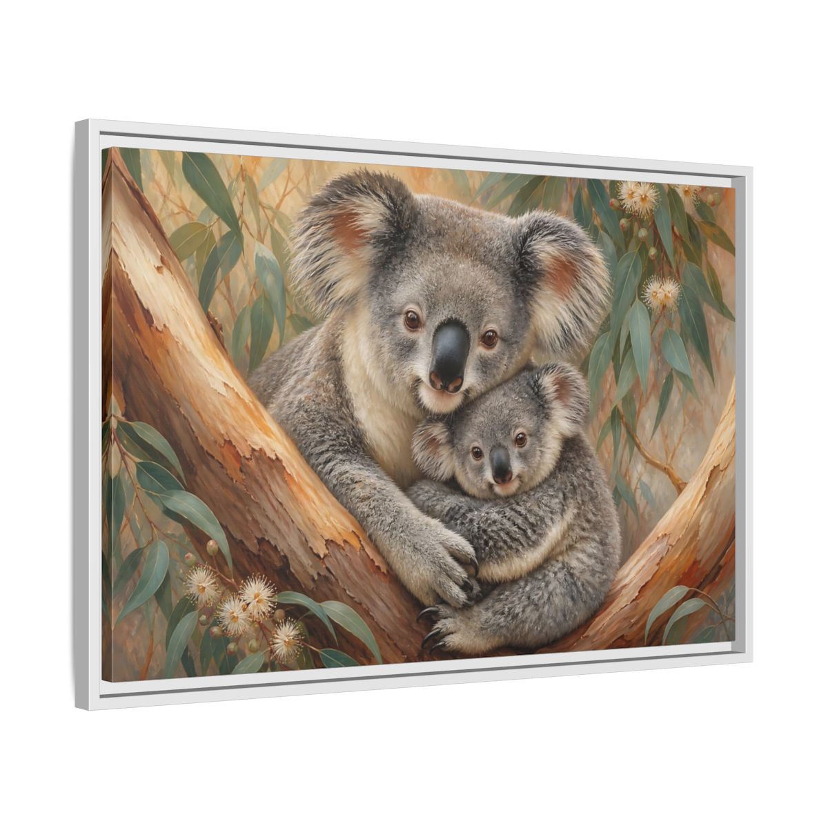 Side Mockup 10. Animals Koalas Koala Mother Baby shown as stretched canvas wall art