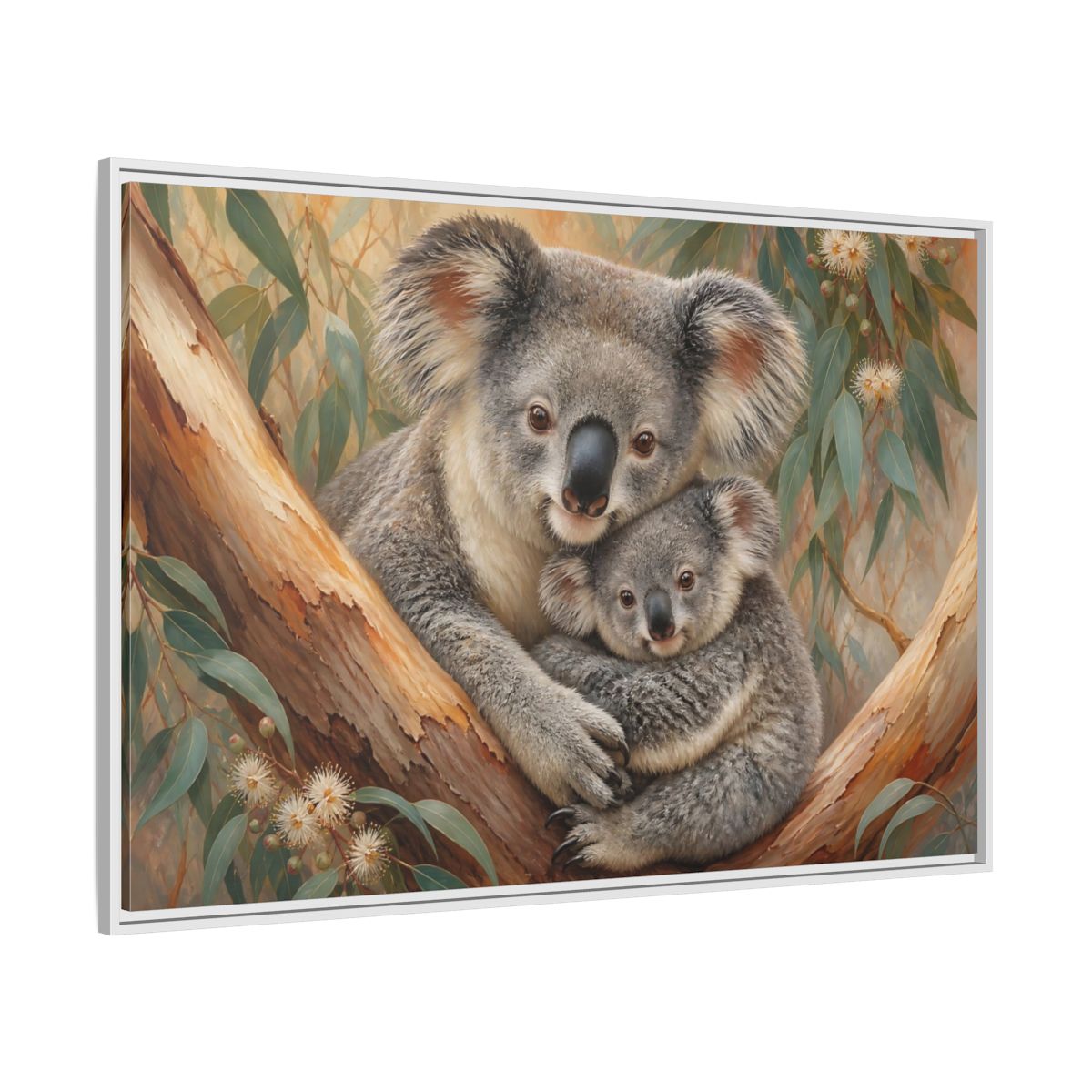 Side Mockup 7. Animals Koalas Koala Mother Baby shown as stretched canvas wall art