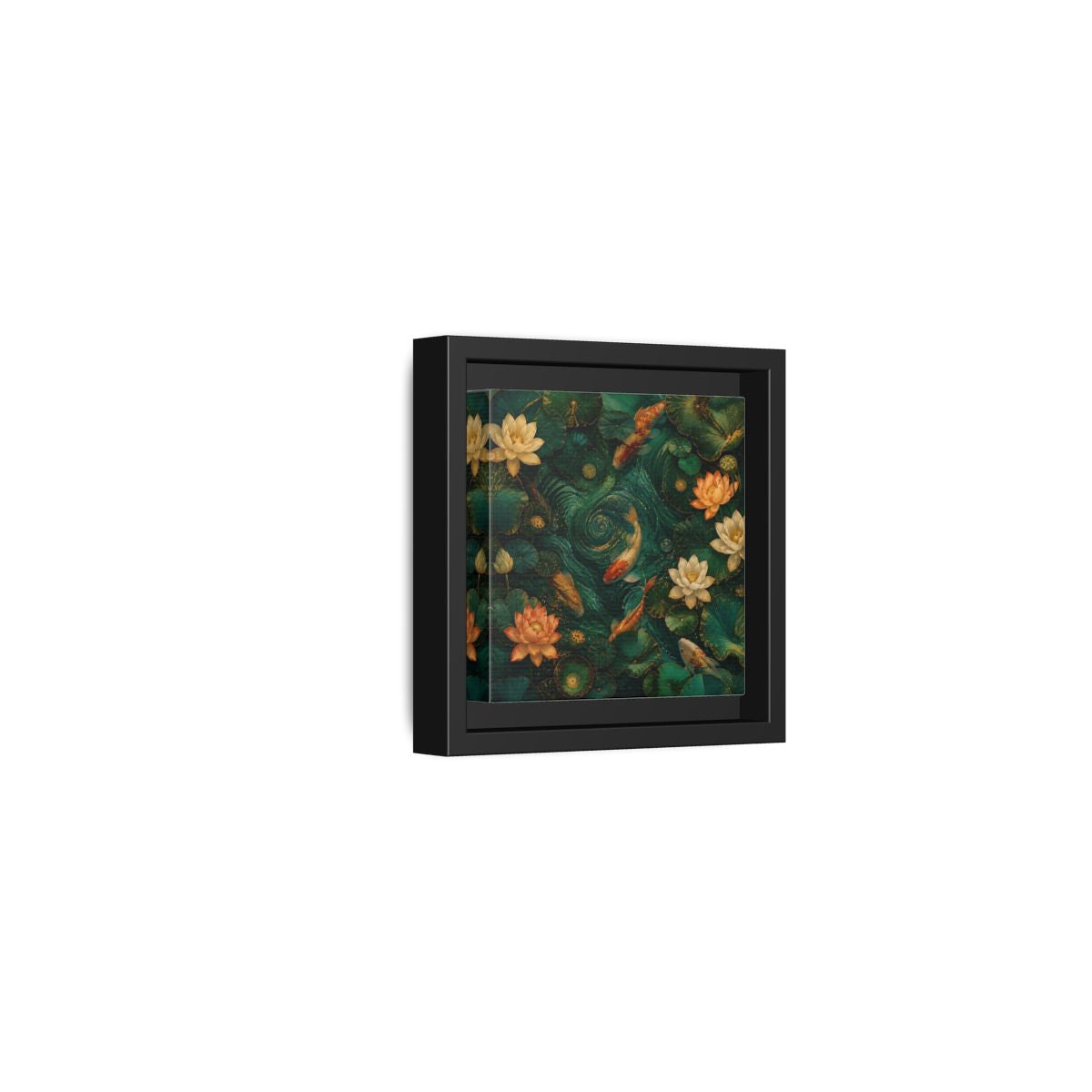 Side Mockup 24. Animals Koi Fish Green Koi Pond shown as stretched canvas wall art