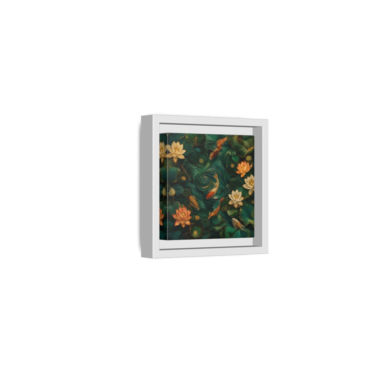 Side Mockup 22. Animals Koi Fish Green Koi Pond shown as stretched canvas wall art