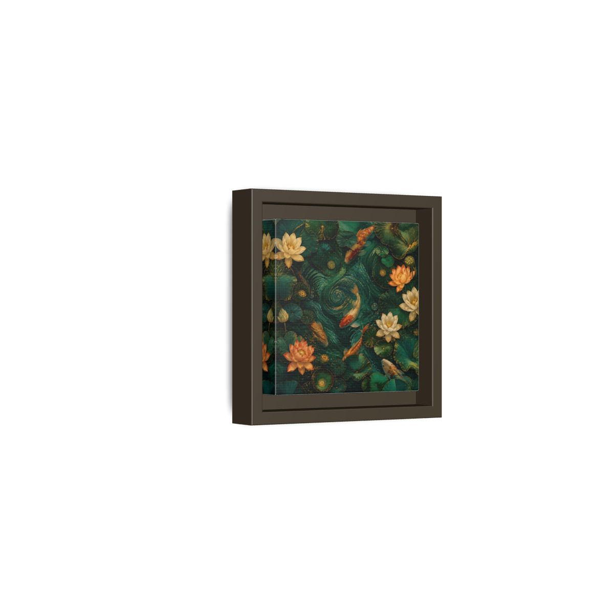 Side Mockup 23. Animals Koi Fish Green Koi Pond shown as stretched canvas wall art
