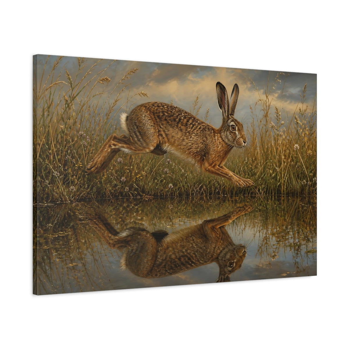 Main Mockup. Animals Leaping Hare Brown Hare shown as stretched canvas wall art