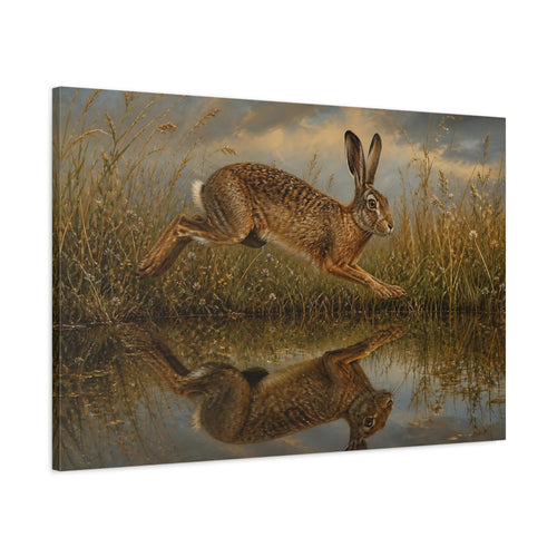 Main Mockup. Animals Leaping Hare Brown Hare shown as stretched canvas wall art