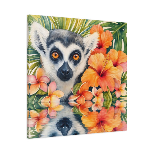 Main Mockup. Animals Lemur Orange Green shown as stretched canvas wall art