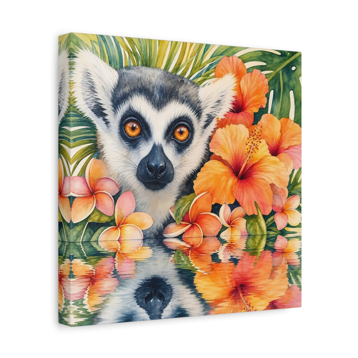 Side Mockup 8. Animals Lemur Orange Green shown as stretched canvas wall art