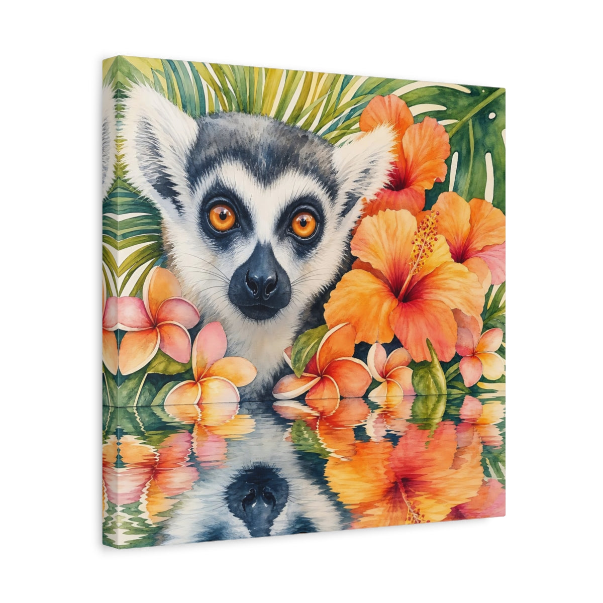Side Mockup 6. Animals Lemur Orange Green shown as stretched canvas wall art