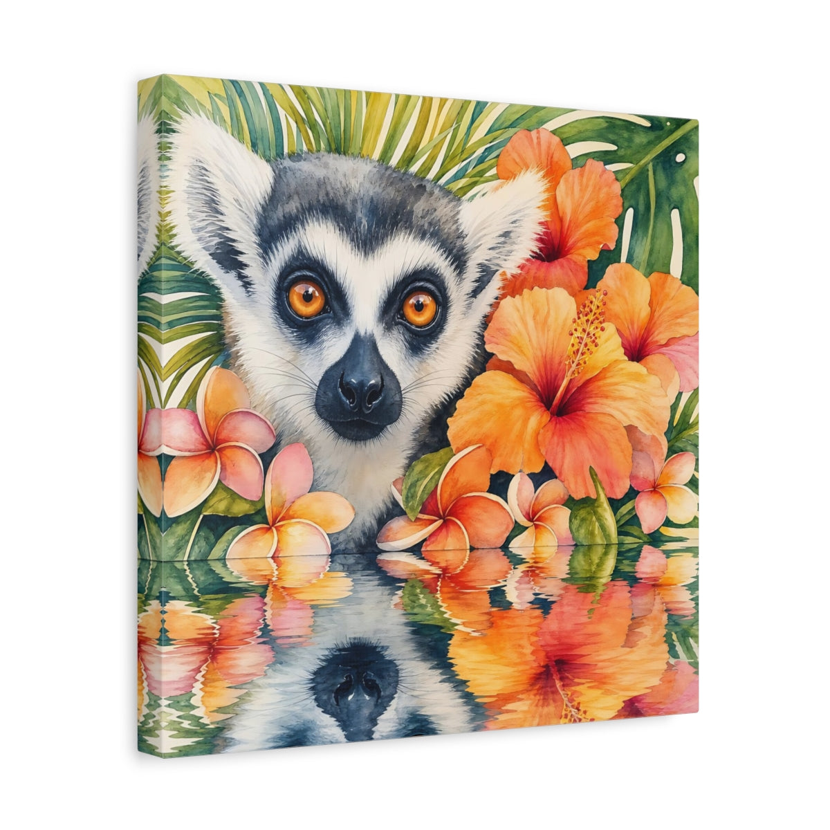Side Mockup 7. Animals Lemur Orange Green shown as stretched canvas wall art