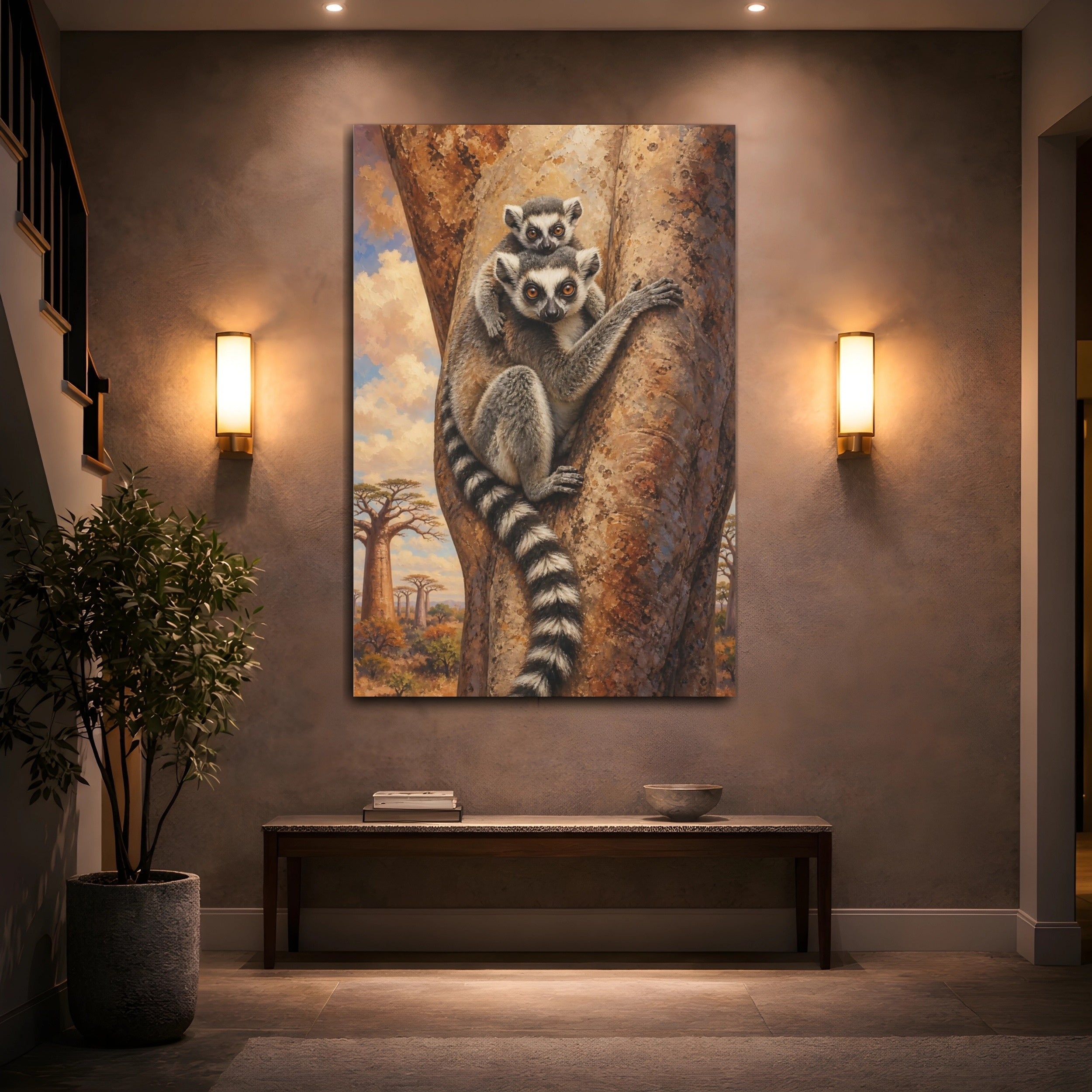 Mockup 2. Animals Lemurs Brown And Grey Lemurs shown as stretched canvas wall art
