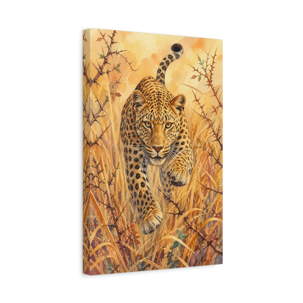 Side Mockup 4. Animals Leopard Golden Leopard shown as stretched canvas wall art