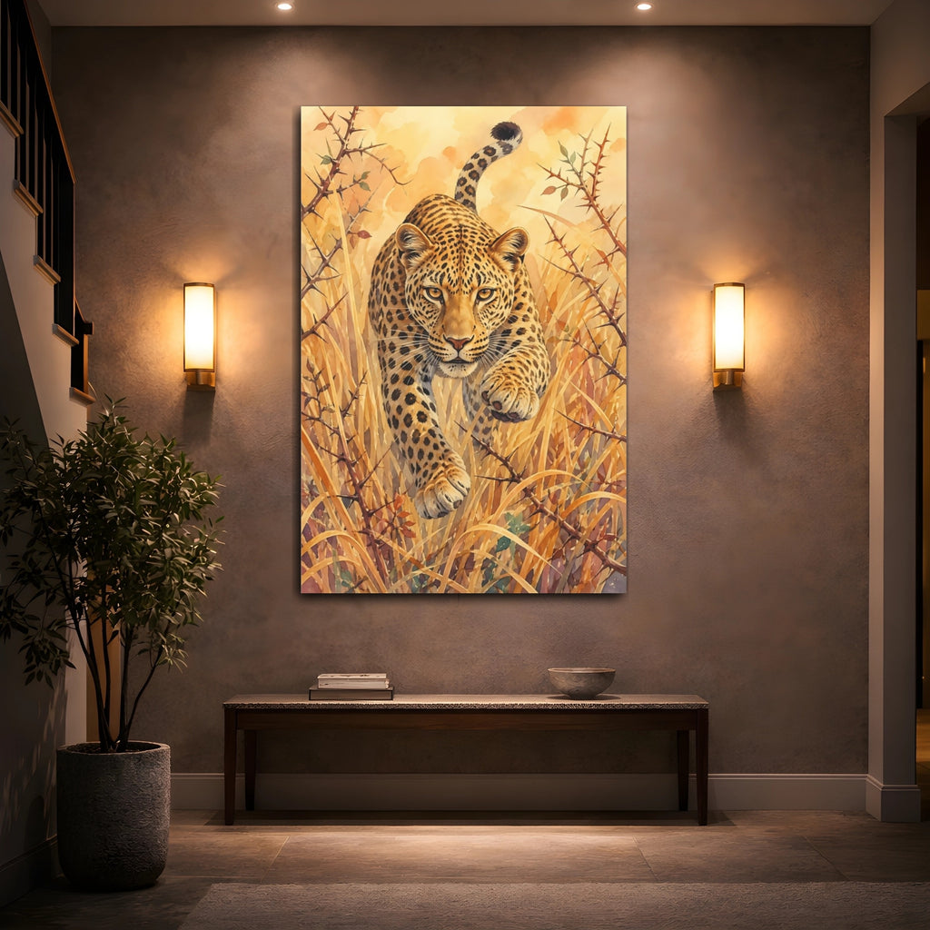 Mockup 2. Animals Leopard Golden Leopard shown as stretched canvas wall art