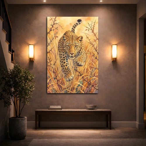 Mockup 2. Animals Leopard Golden Leopard shown as stretched canvas wall art
