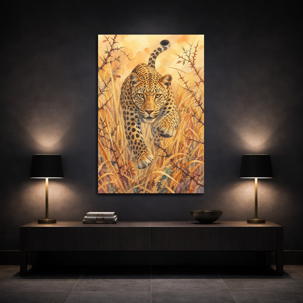 Mockup 3. Animals Leopard Golden Leopard shown as stretched canvas wall art