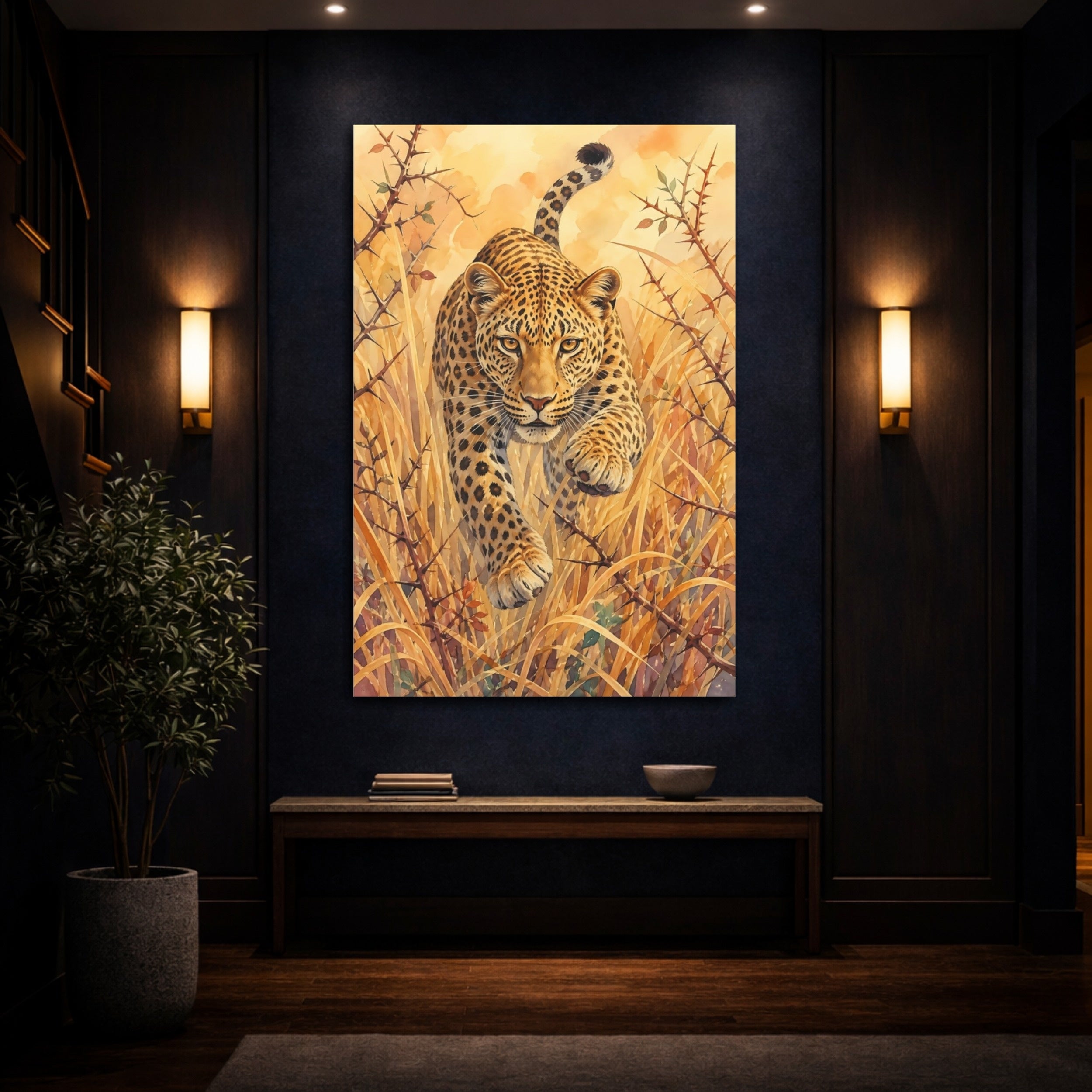 Mockup 4. Animals Leopard Golden Leopard shown as stretched canvas wall art