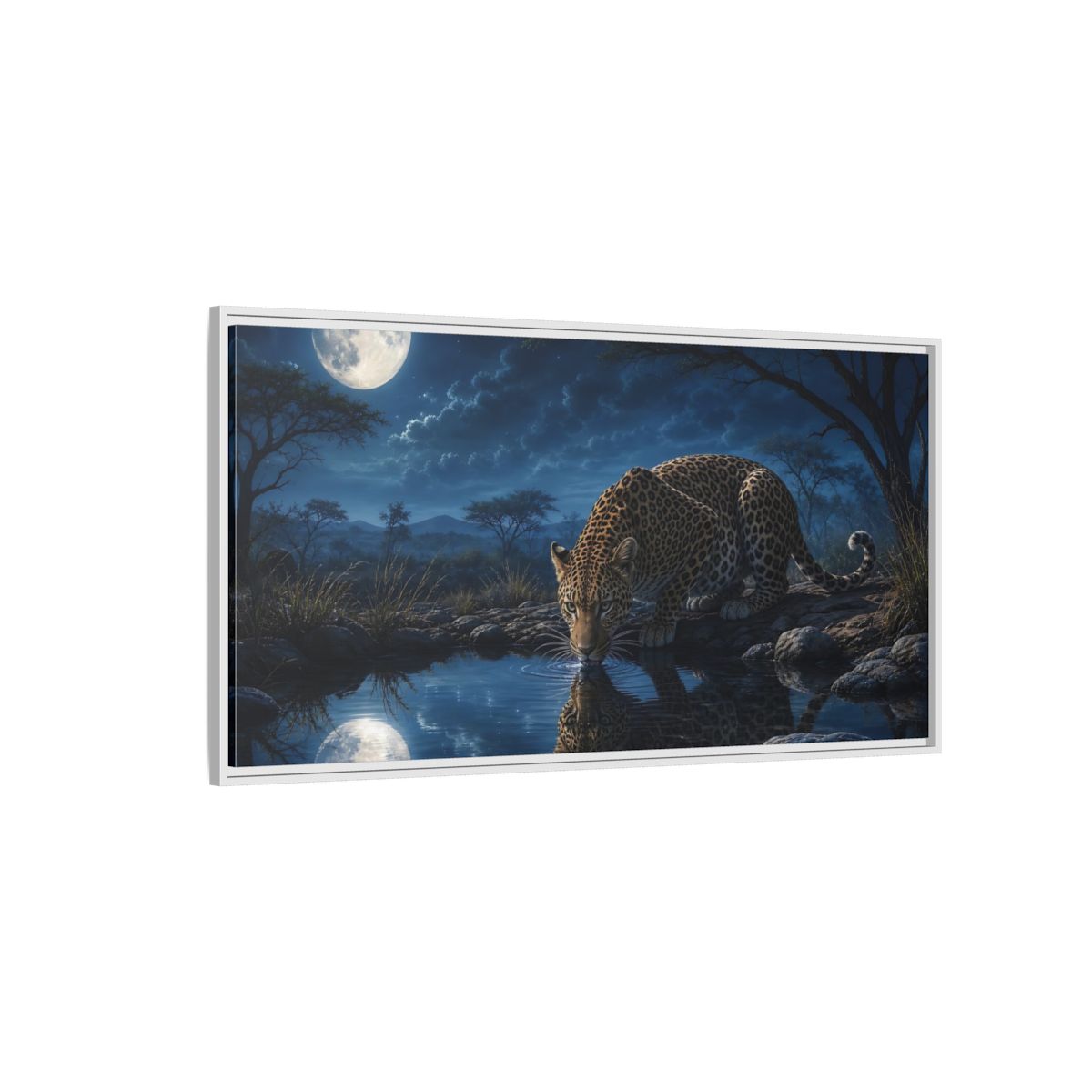 Side Mockup 3. Animals Leopard Leopard Moonlight Blue shown as stretched canvas wall art
