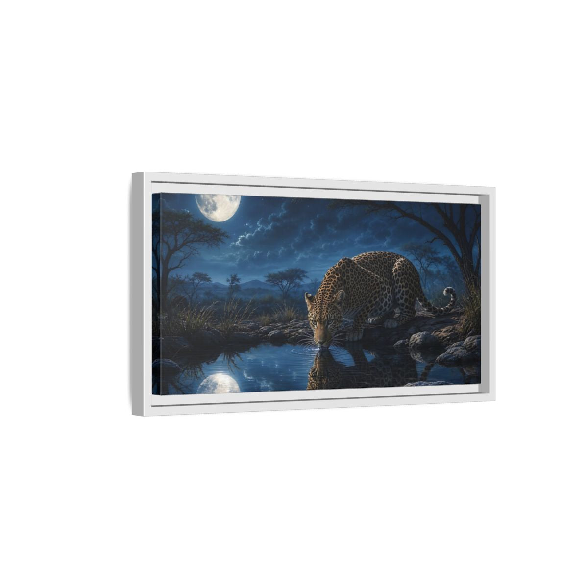 Side Mockup 6. Animals Leopard Leopard Moonlight Blue shown as stretched canvas wall art