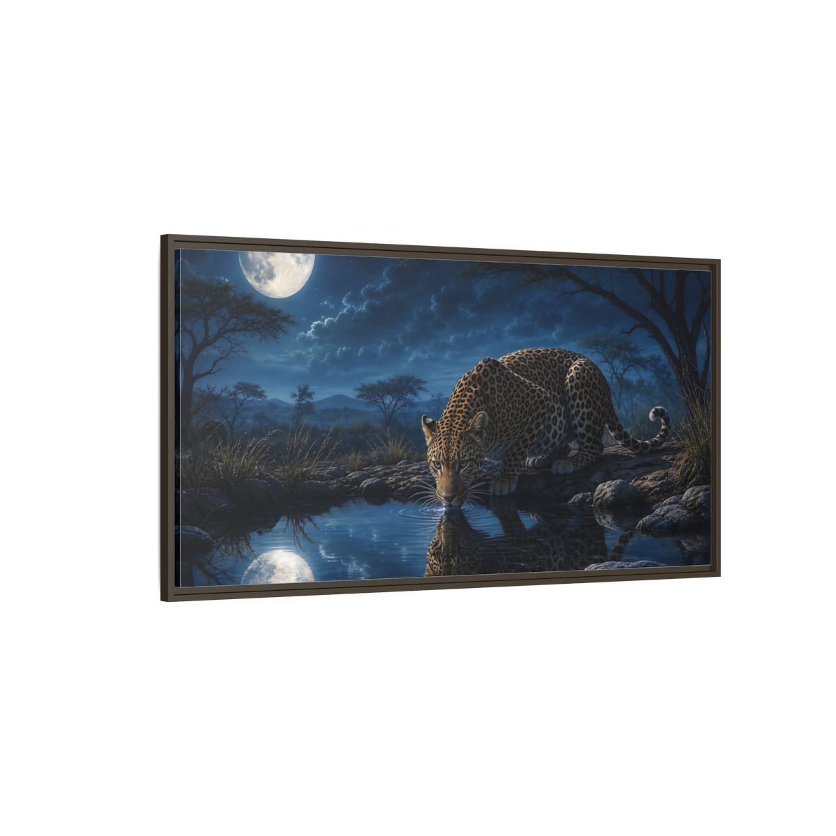 Side Mockup 4. Animals Leopard Leopard Moonlight Blue shown as stretched canvas wall art