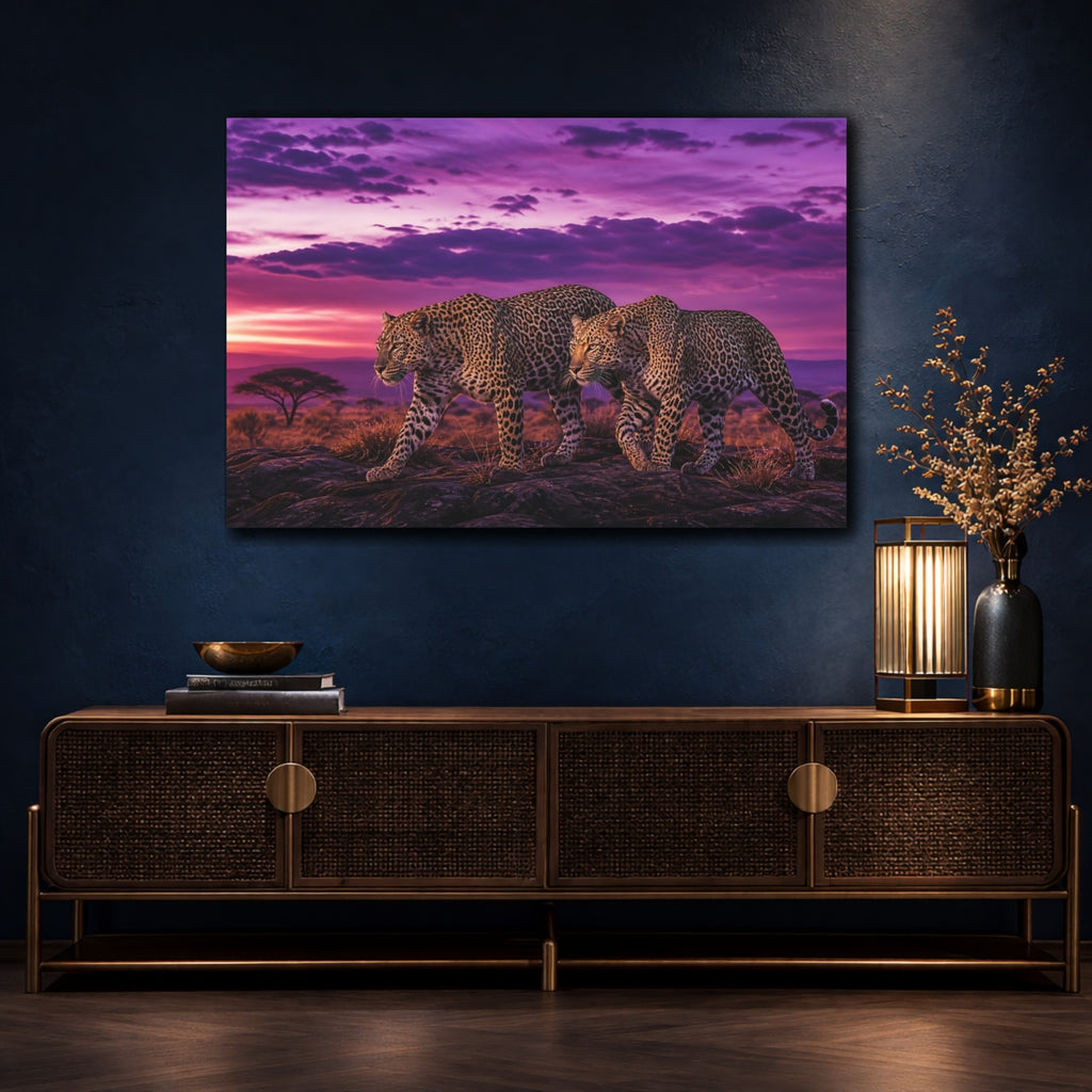 Mockup 4. Animals Leopards Purple Leopard shown as canvas print