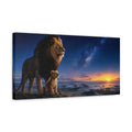 Side Mockup 3. Animals Lion And Cub Lion Family Sunset shown as stretched canvas wall art