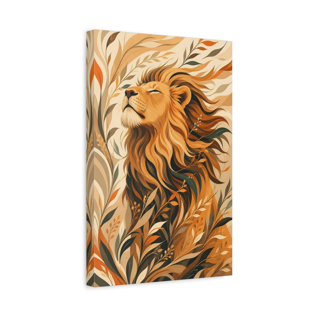 Side Mockup 4. Animals Lion Brown And Orange Lion shown as stretched canvas wall art