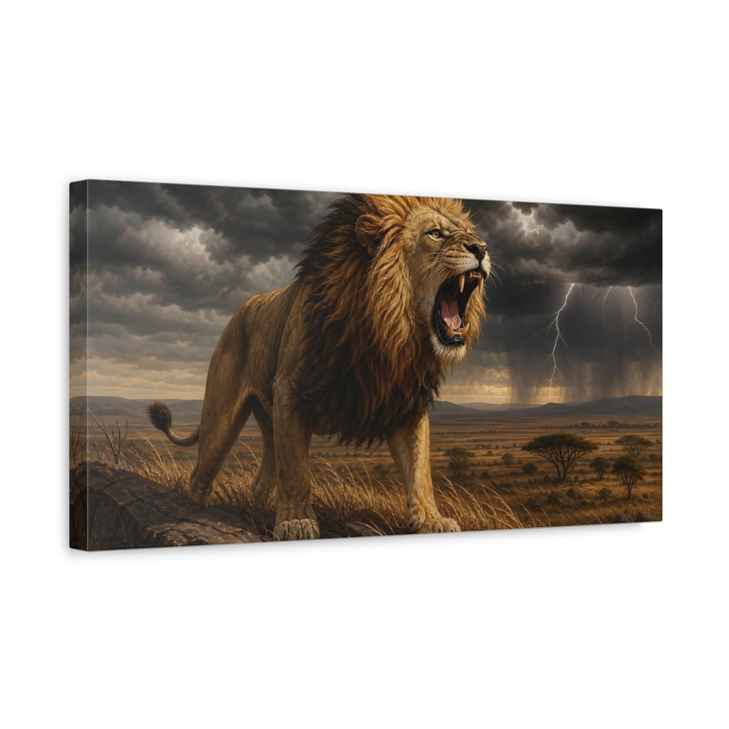 Side Mockup 3. Animals Lion Brown Gold Grey shown as stretched canvas wall art