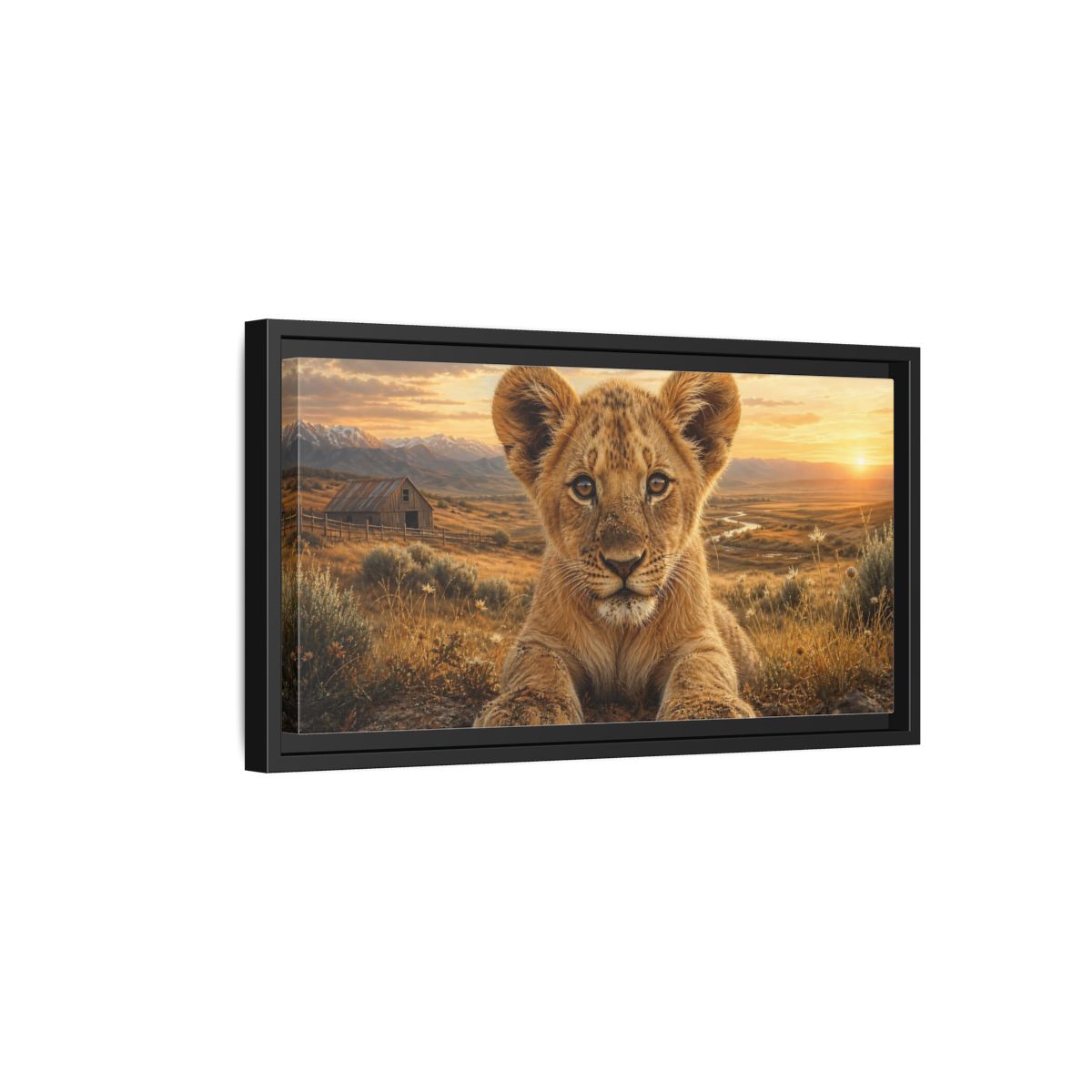 Side Mockup 8. Animals Lion Cub Golden Lion Cub shown as stretched canvas wall art