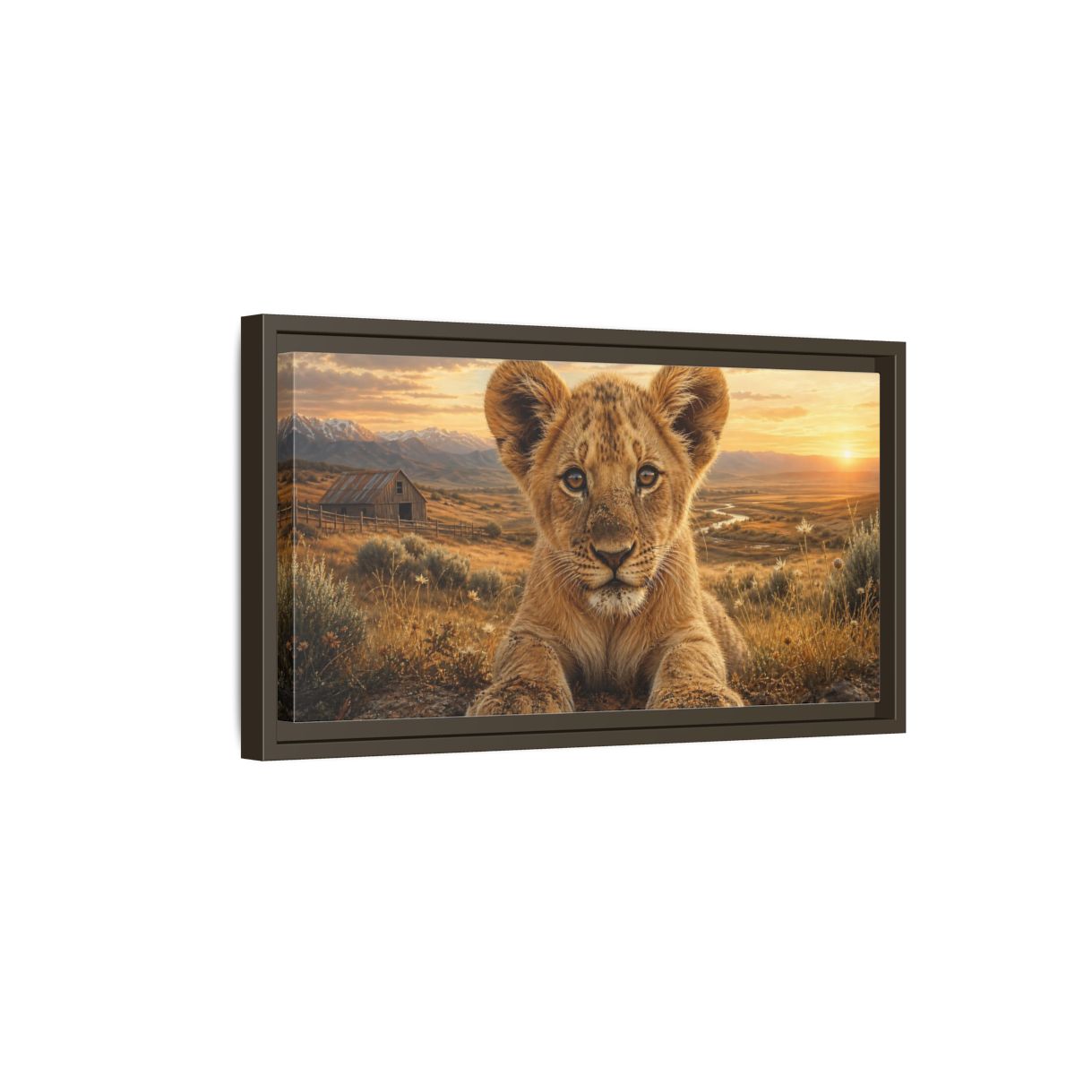Side Mockup 7. Animals Lion Cub Golden Lion Cub shown as stretched canvas wall art