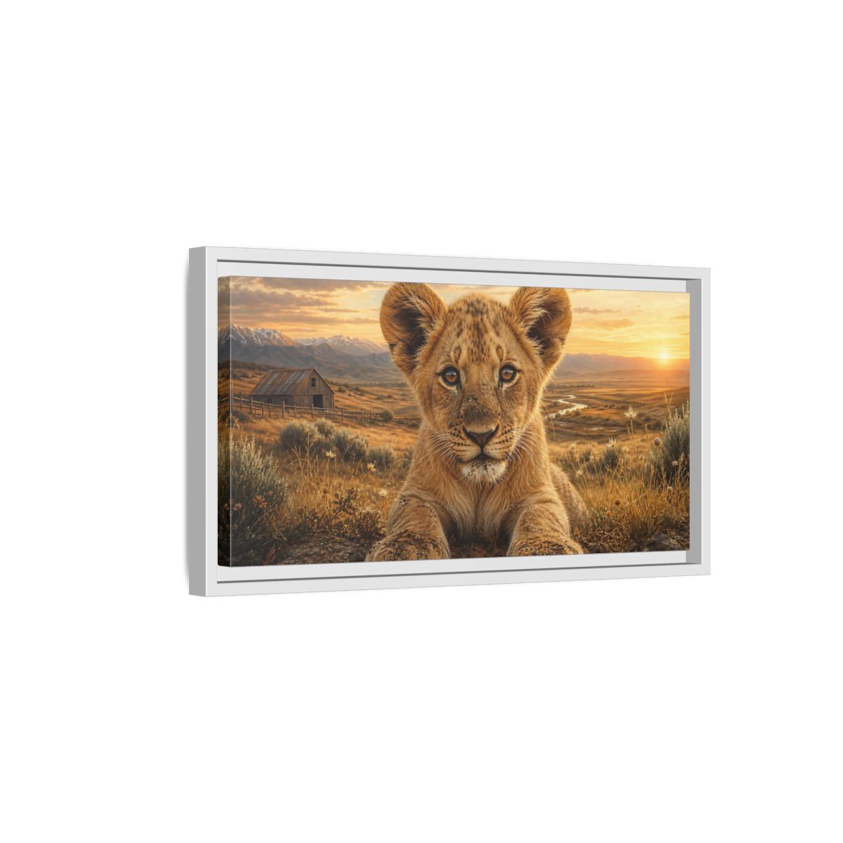 Side Mockup 6. Animals Lion Cub Golden Lion Cub shown as stretched canvas wall art
