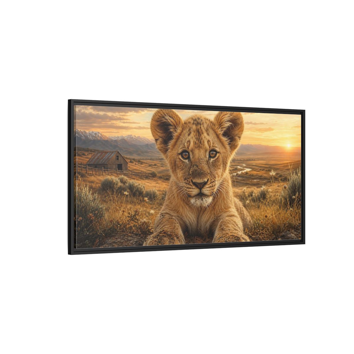 Side Mockup 5. Animals Lion Cub Golden Lion Cub shown as stretched canvas wall art