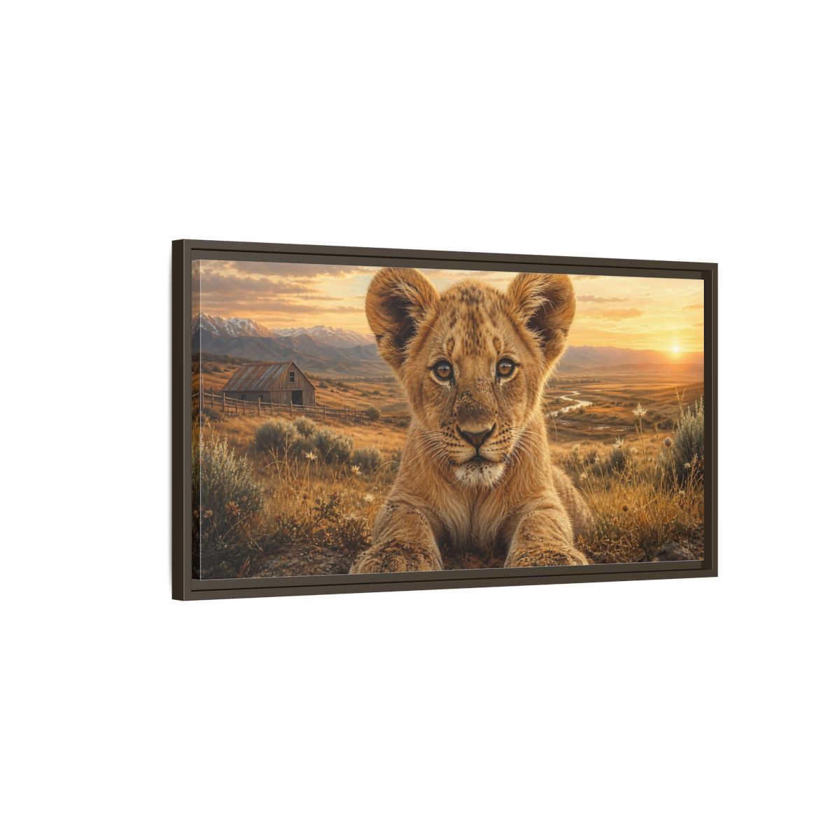 Main Mockup. Animals Lion Cub Golden Lion Cub shown as stretched canvas wall art