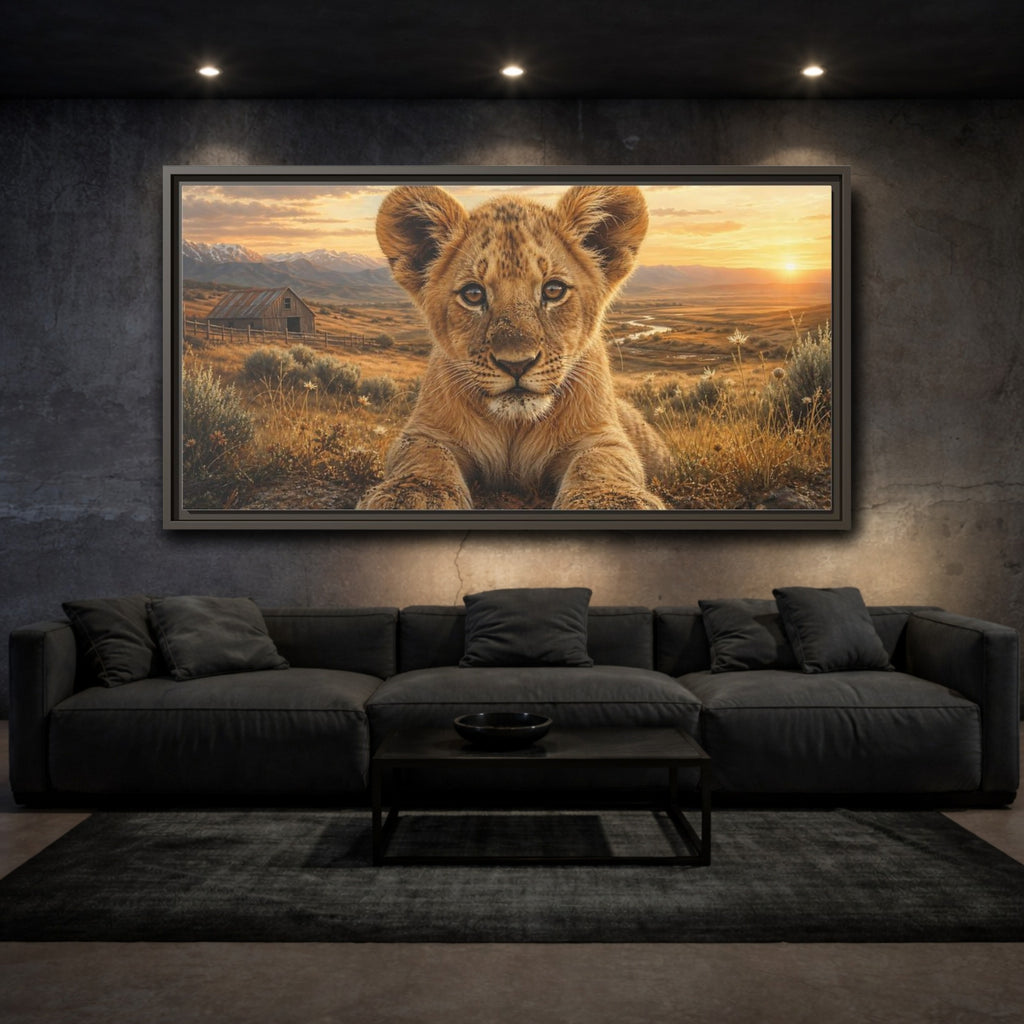 Mockup 3. Animals Lion Cub Golden Lion Cub shown as stretched canvas wall art