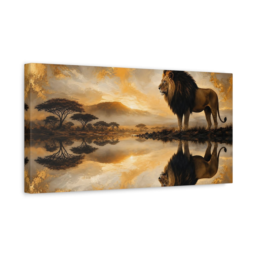 Side Mockup 3. Animals Lion Golden Lion shown as stretched canvas wall art