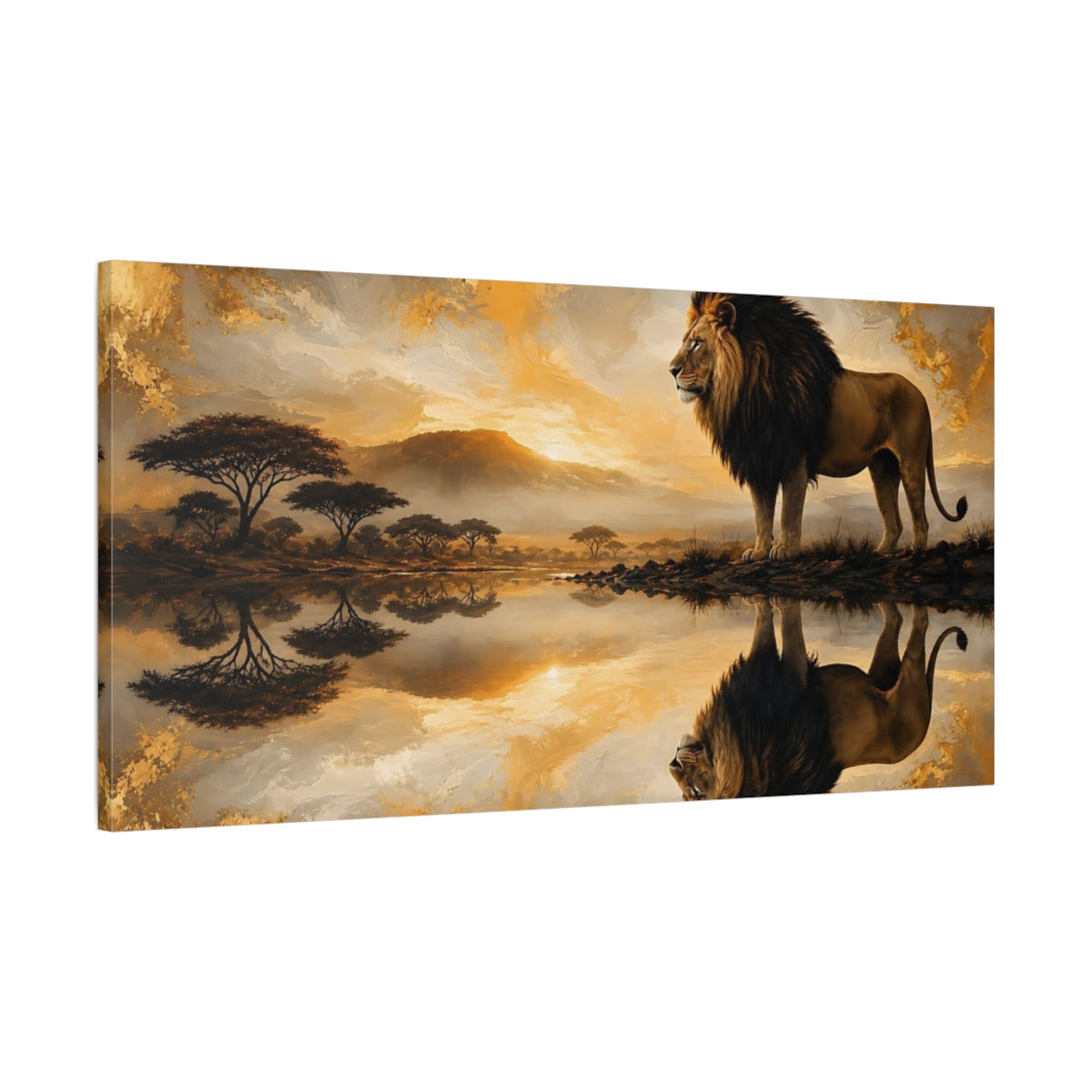 Main Mockup. Animals Lion Golden Lion shown as stretched canvas wall art