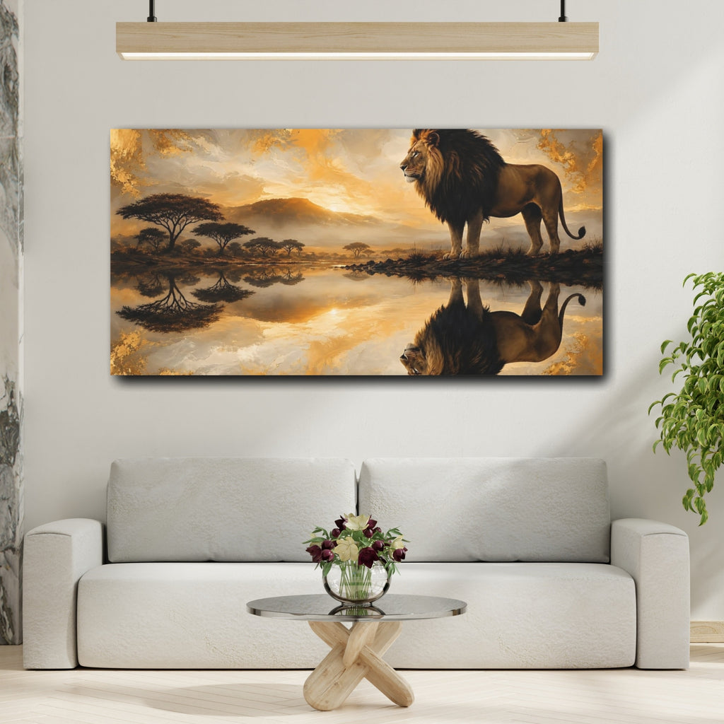 Mockup 2. Animals Lion Golden Lion shown as stretched canvas wall art