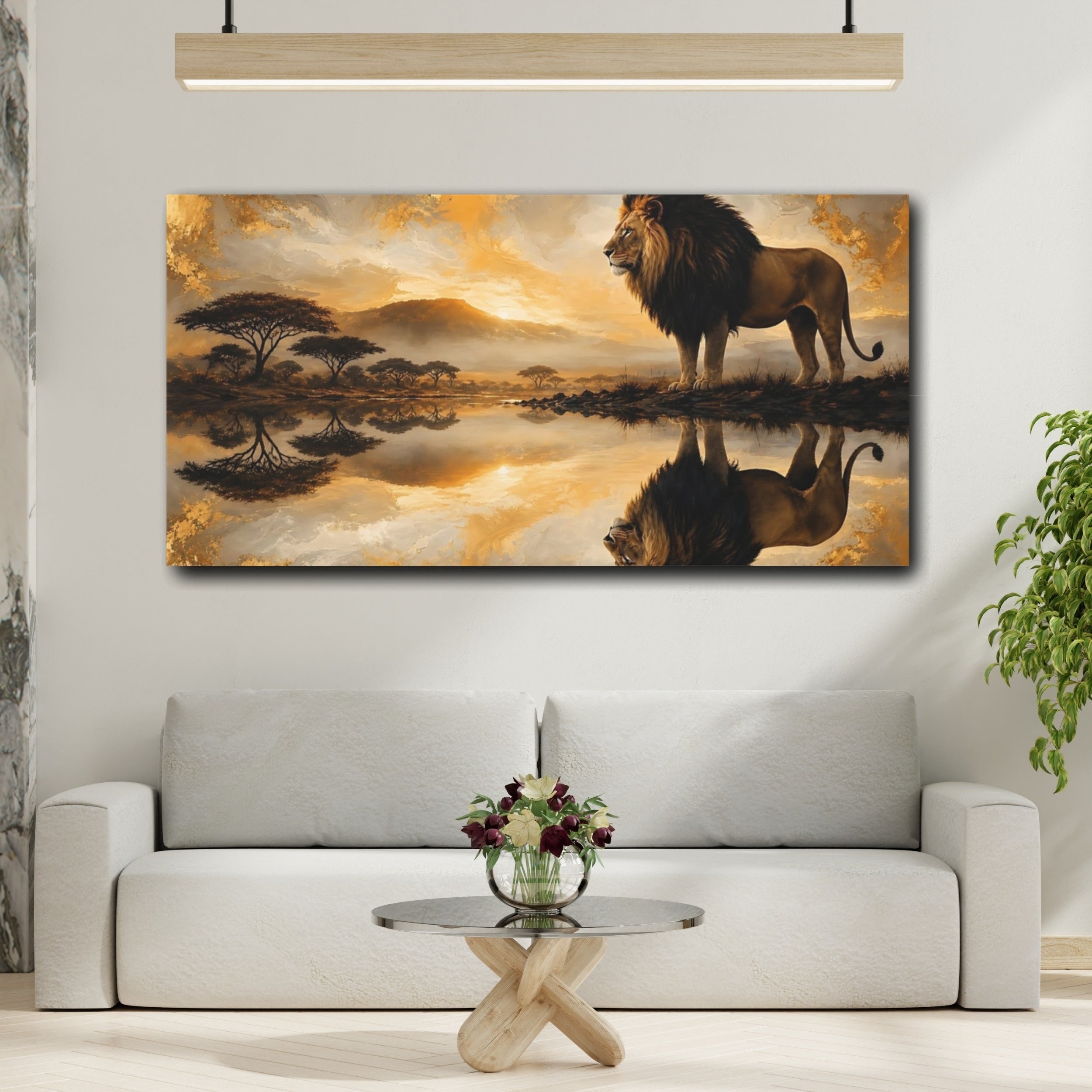 Mockup 2. Animals Lion Golden Lion shown as stretched canvas wall art
