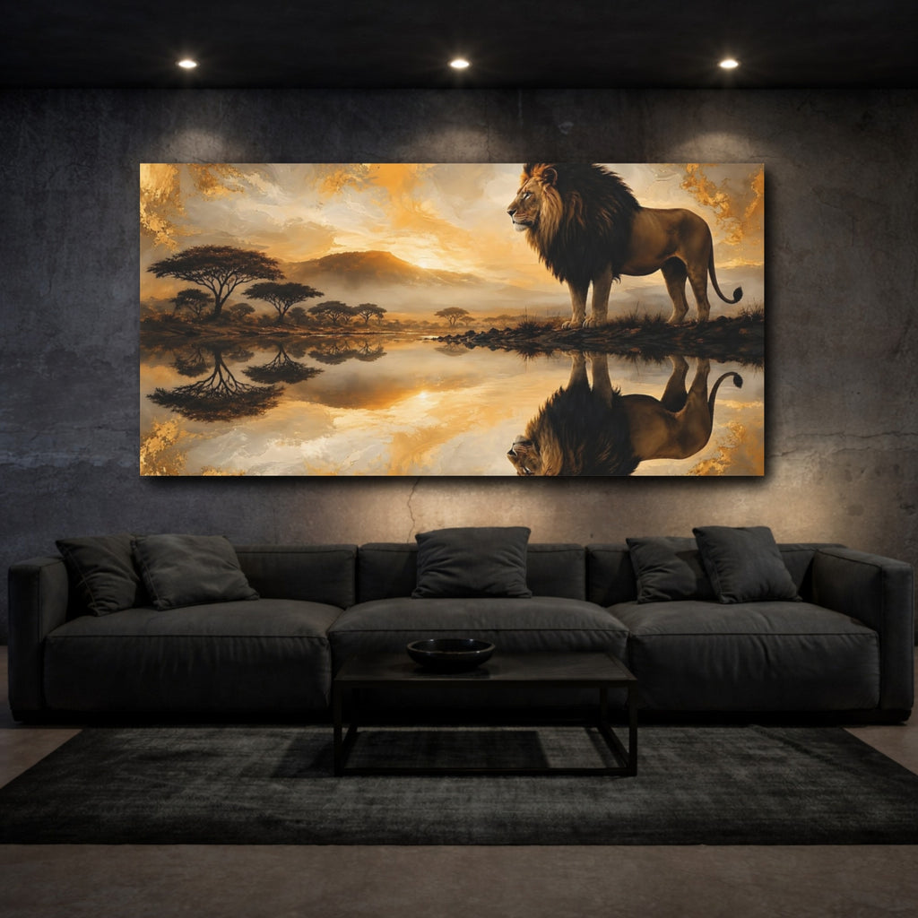 Mockup 3. Animals Lion Golden Lion shown as stretched canvas wall art