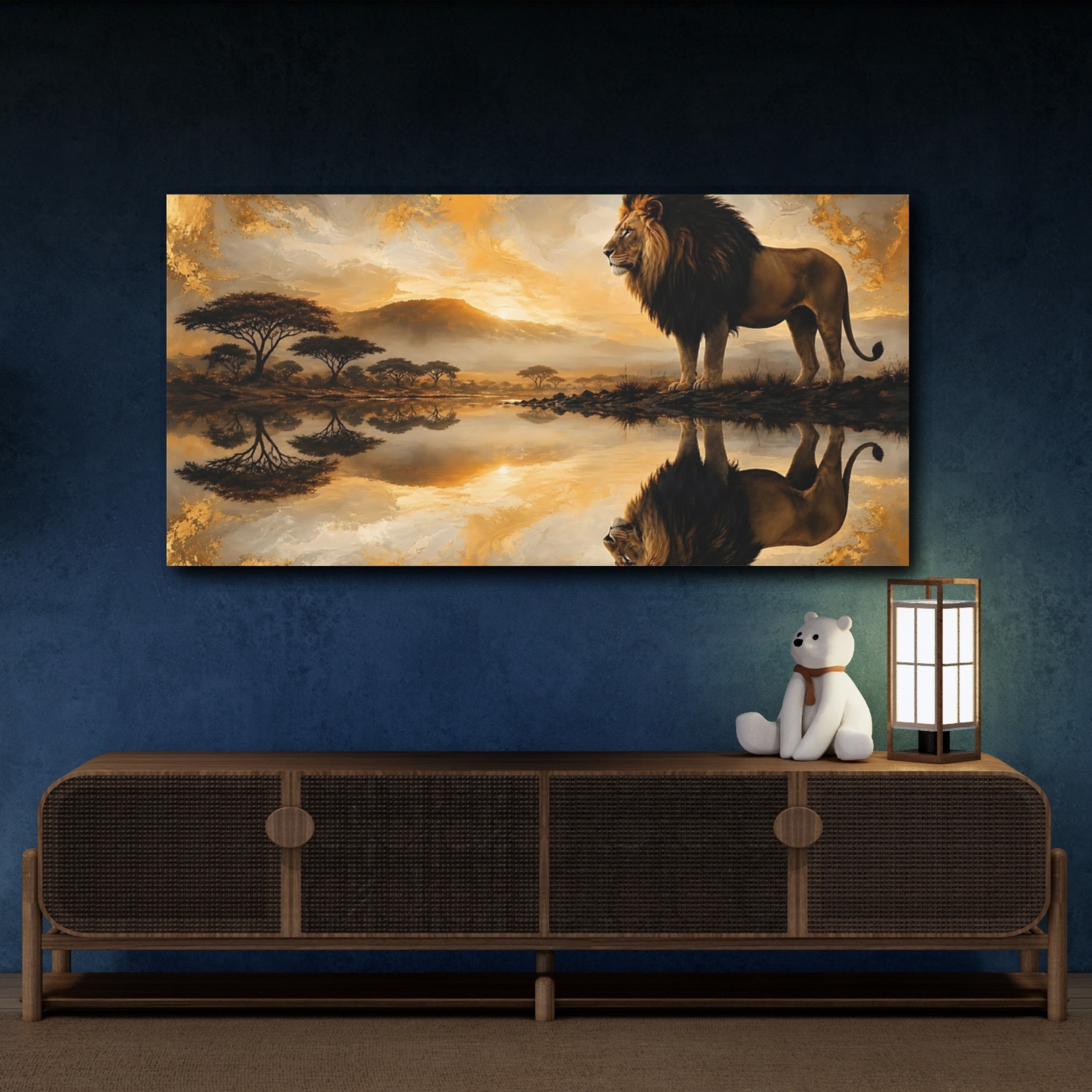 Mockup 4. Animals Lion Golden Lion shown as stretched canvas wall art