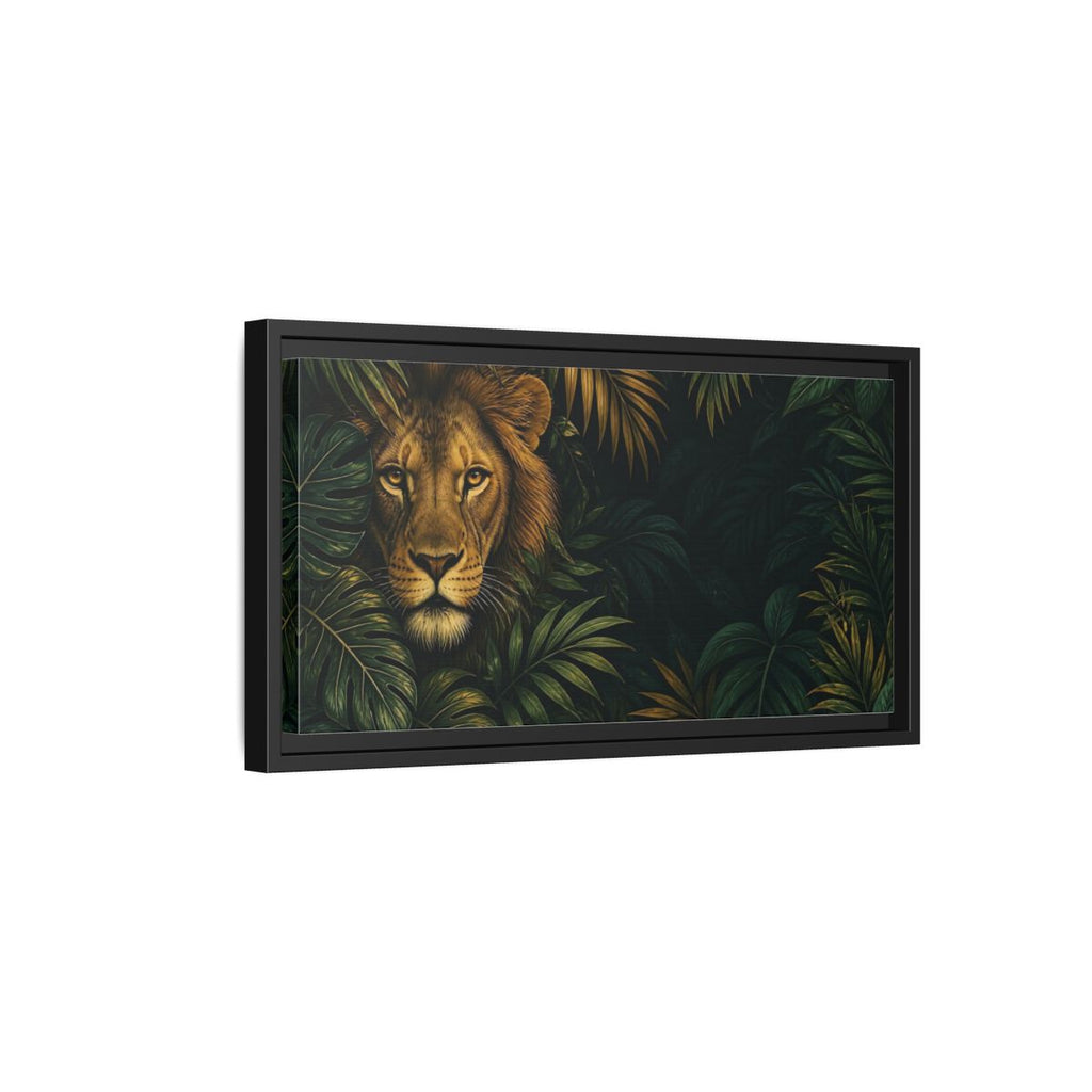 Side Mockup 8. Animals Lion Green And Gold Lion shown as stretched canvas wall art
