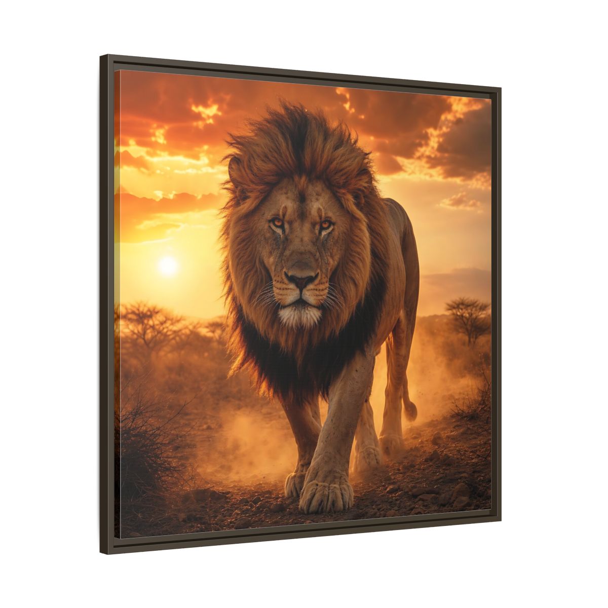 Main Mockup. Animals Lion Lion Sunset shown as stretched canvas wall art