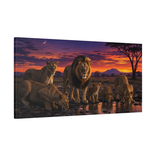 Main Mockup. Animals Lion Pride African Sunset Lions shown as stretched canvas wall art