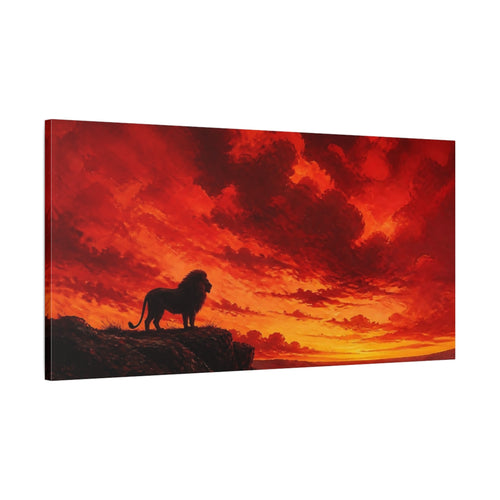 Main Mockup. Animals Lion Red And Black shown as stretched canvas wall art