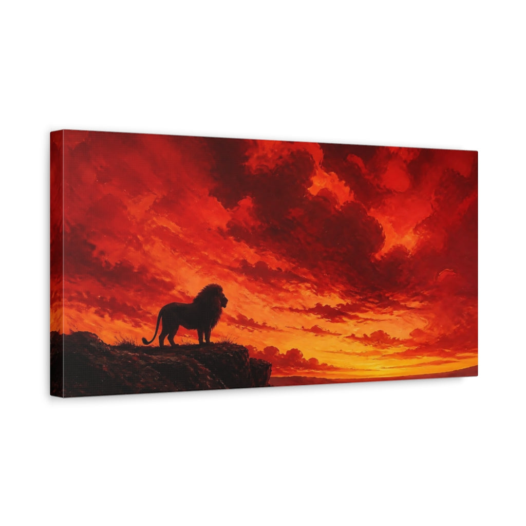 Side Mockup 3. Animals Lion Red And Black shown as stretched canvas wall art