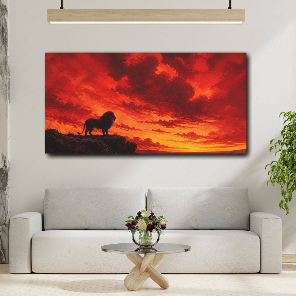 Mockup 2. Animals Lion Red And Black shown as stretched canvas wall art
