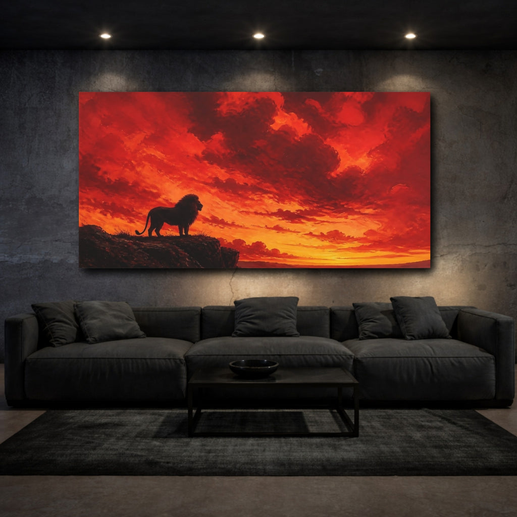Mockup 3. Animals Lion Red And Black shown as stretched canvas wall art